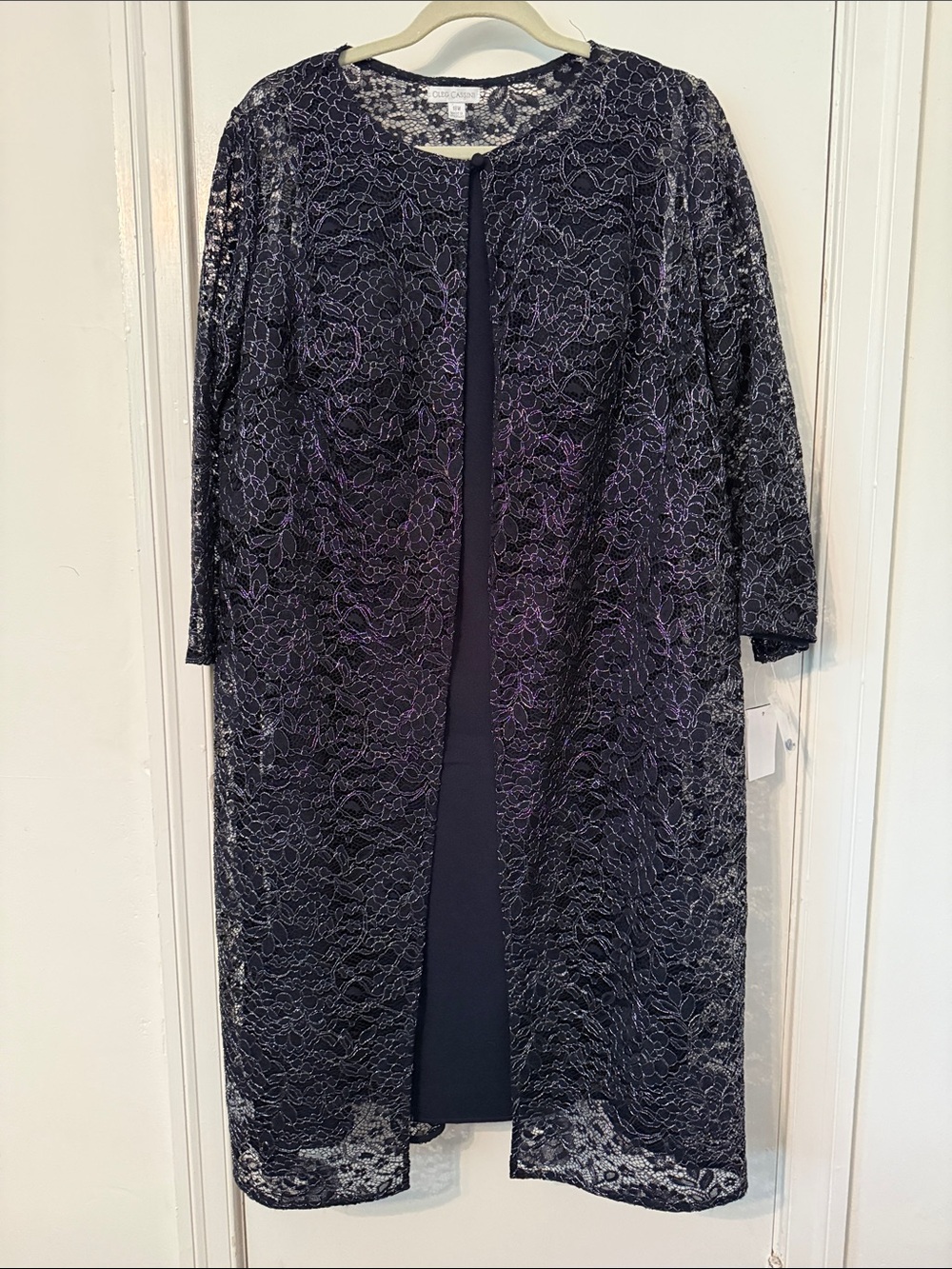 Oleg Cassini Navy Sleeveless Midi Sheath Dress with Long Sleeved Lace Jacket
